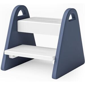 Toddler Step Stool for Kids Safe Wooden Two-Step Stool w/ Handles, Non-Slip,Blue